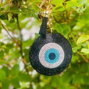 Eye Crystal Bling Keychain Blue Black NEW